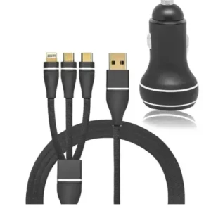 Branded metal body 3 in 1 car mobile charger with 4 Amp Output